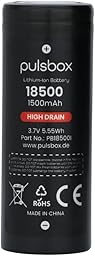 IMR High Drain 18500 - Batería de iones de litio (1500 mAh, 3,6 V, 3,7 V, polo positivo plano) (22 A)