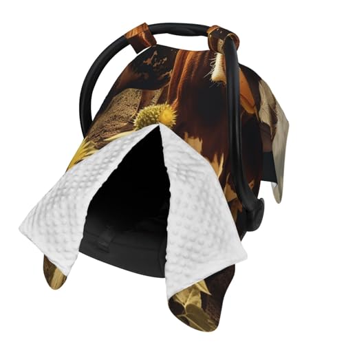 Pare-soleil poussette et housse cosy bébé motif vache marron 3D multi-usage - 2