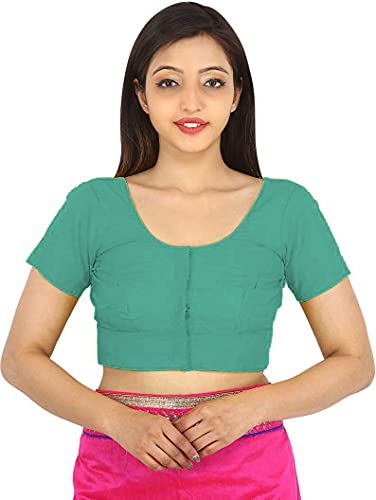 Image of Namita Women's Cotton Half Sleeve Blouse (U-COT-COM-2-LIGHTGREEN-BRINKPINK-40 Lightgreen-Brinkpink 40)
