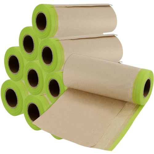 Image of 10 Rolls Pretaped Masking Paper, 6 Inch x 50 Feet Adhesive Masking Paper, Painters Paper for Frames, Furnitur