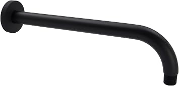 Shower Arm and O-Ring Flange, 12 inch, Solid Brass, Round, Matte Black, Both 1/2 NPT Tapered Threads, Bent Shower Arm, Wall Mount Shower Head Extension Arm, Rainfall Shower Head Arm