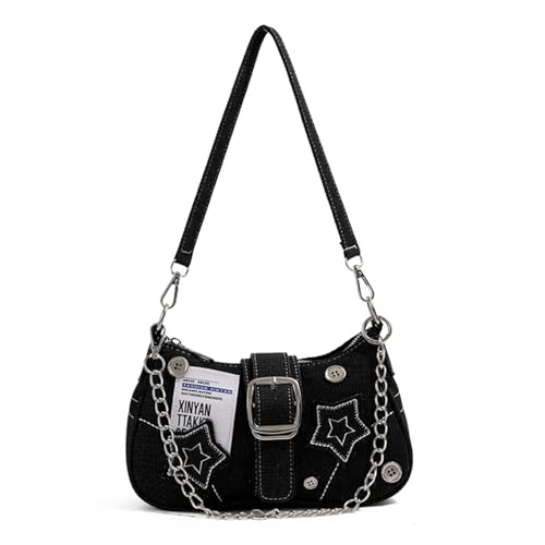 Image of Grunge Shoulder Bag Fairy Grunge Hobo Bag Denim Chain Y2K Purses Crossbody Bag for Women