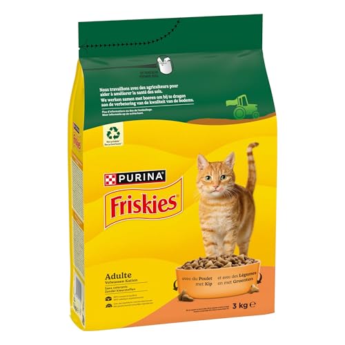 FRISKIES | Katze | Trockenfutter für ausgewachsene Katzen | mit Huhn und Gemüse | Alleinfuttermittel reich an Vitaminen und Mineralien | Beutel | 3 kg