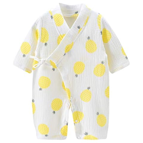 PAUBOLI Newborn Baby Wrap Shirt Organic Cotton Yarn Kimono Pajamas Long Sleeve 0-12 Months (6-9 Months, Pineapple) Cover