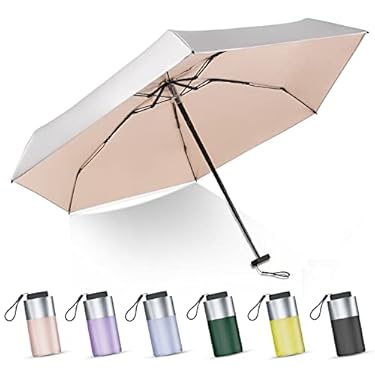 AMAZON - LEAGERA Mini Umbrella For Purse – UPF 50+ UV Blocker Umbrella, Small Lightweight Travel Umbrella Compact Sun Umbrella, Women Kids Parasol Umbrellas, Silver&Pink