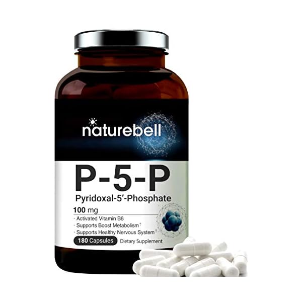 P5P-Vitamin-as-Pyridoxal-5-Phosphate-100mg-180-Capsules-Activated-P5P-Vitamin-B6-Supplements-Support-Brain-Health-Memory-Function-No-GMOs NatureBell P5P Vitamin B6 100mg Per Serving, 240 Capsules | Activated Pyridoxal 5 Phosphate Supplements – Essential B Vitamins for Brain & Memory Health – Non-GMO