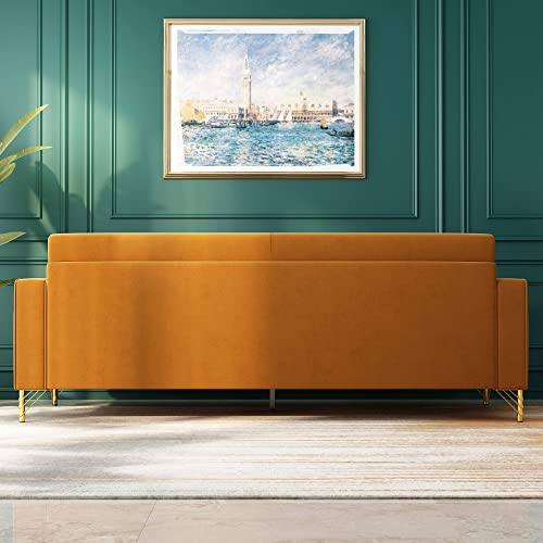 Storfenbor 85'' Velvet Sofa, Chesterfield Velvet Upholstered Mid-Century Modern Love Seat, With 2 Lumbar Pillows And Gold-Plated Legs, 3 Seat Living Room Apartment Large Comfort Sofa (Orange) #TOP4