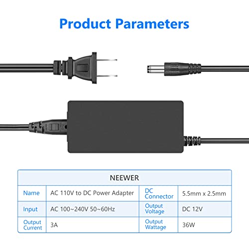 Image of NEEWER AC 100-240V to DC 12V 5A 60W Power Supply Adapter