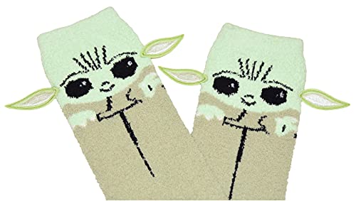 Hyp Star Wars Men's Baby Yoda Soft Fuzzy Crew Socks with Embroidered Ears2