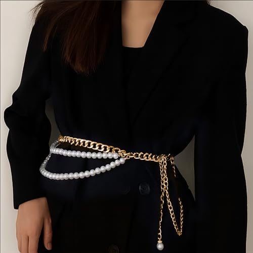 Multi-Layer Pearl Belt for Women - Adjustable Vintage Waist Chain, Stretchy Apparel Belt & Body Jewelry