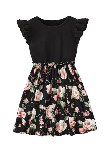 Floerns Girl's Floral Sleeveless Ruffle A Line Dress Crew Neck Vacation Short Dresses