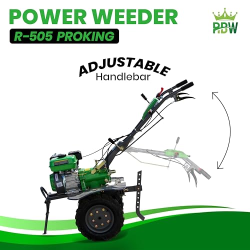 Image of RBW Power Weeder Machine for Agriculture 4 Stroke | 7.5 HP Petrol Engine 245cc Heavy Duty Power Weeder Plough,Cultivator Attachments for Soil Preparation, Weeding, Farming & Garden (R-505,Green)