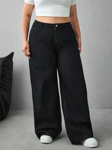 Image of KOTTY Plus Size Women's High Waist Straight Denim Jeans Comfortable Wear for Work Casual Use