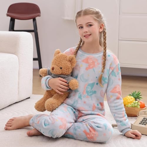 V.&GRIN Girls Fleece Pajamas, Cute Soft Warm Fuzzy Winter Longsleeve Sleepwear Set for Teens Size 7-16 Years4
