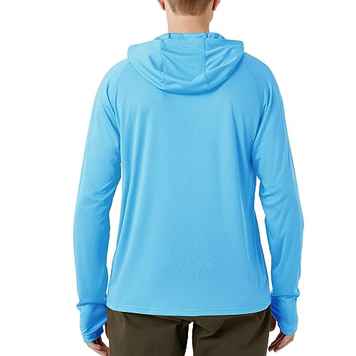 Men's Standard UPF 50+ Hoodie Rash Guard Shirt Long Sleeve with Thumb Holes Moisture Wicking Quick Dry Fishing Running Hiking, Blue, Small3