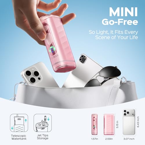 Image of COSLUS C51 Portable Water Flosser for Teeth: 3 Modes & 6 Pressure Settings & T50 Portable Water Flosser for Travel with Screen Display & Pressure Indicator Light On-the-Go Pink & White