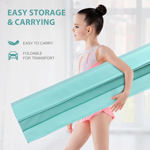 Saicool 6FT 9FT Folding Gymnastics Bar, Balance Beam Gymnastics Floor Beam with Anti Slip Bottom, Gymnastics Equipment for Kids Adults Home Gym Club School, Teal (Teal, 9FT)
