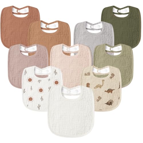Image of Susurration Muslin Baby Drool Bibs 10Pack Soft Square Adjustable Bandana Bibs for Unisex Baby Girls & Boys