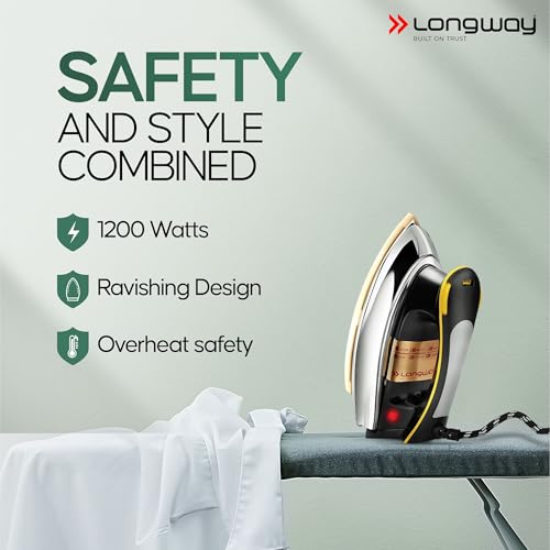Image of Longway Plancha Heavy Weight Non-Stick Teflon Coated Dry Iron, Electric Iron for Clothes (1200 Watt, Black)