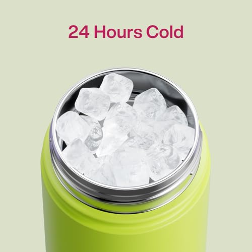 Image of ENCOOL Insulated Water Bottle with Straw Stainless Steel Water Bottle, Leak-Proof, BPA-Free, Double Wall Vacuum Keeps Cold for 24 Hours for Sports, Travel, School (18 oz, Acid Green)