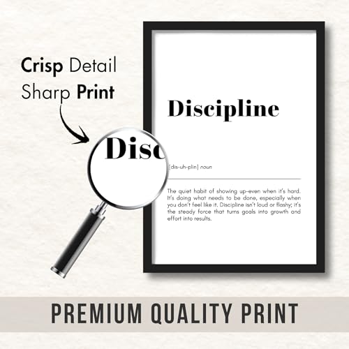 Image of ArtAction Discipline Wall Frame Poster | Office Word Art Motivation for Study Room, Office | A4 Size | Framed Typography Poster | Inspirational Gift for Professionals, Students