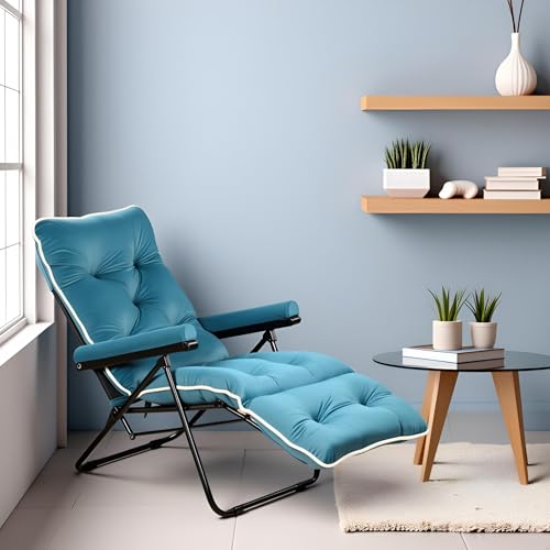Image of Spacecrafts Premium Steel Recliner Chair for Home Relaxation | Foldable, Space-Saving Easy Chair with Cushion & Arm Rest | 5 Adjustable Positions Zero Gravity Recliner for Elderly & Sleep