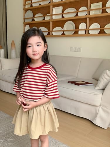 2 Pack Girls Cotton Summer Soft T Shirt Toddler Unisex Kids Crewneck Tops Short Sleeve Striped Boys Tee Shirts3