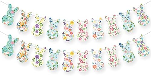 Whaline Easter Paper Banner with String 20 Pcs Vintage Floral Bun...