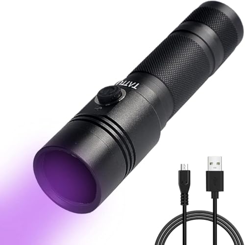 TATTU U1S UV Flashlight Rechargeable 365nm Black Light Torch, Blacklight 5W Ultraviolet LED Lamp with Micro USB Charging Cable