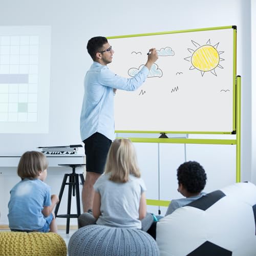 Image of Large Dry-Erase Rolling Magnetic Whiteboard - 48 x 32 Inches Dry Erase Board with Stand Height Adjust Double Sides Mobile White Board Easel on Wheels with 25 Sheets Paper Pad Office, Home & Classroom