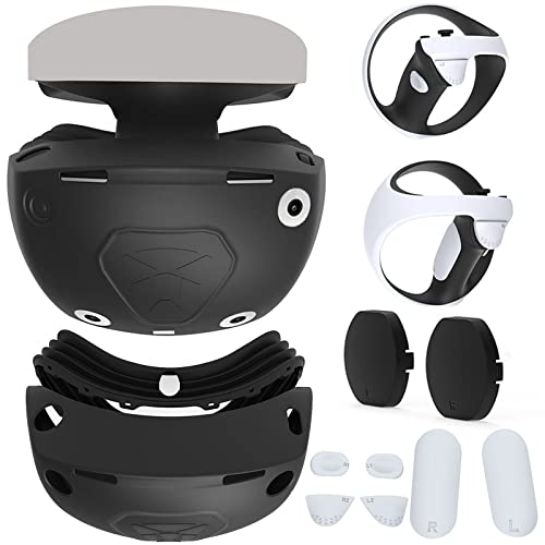 HUAYUWA VR Protceive Case kompatibel für PS VR2 Brillen Objektivabdeckung mit Headset Gehäuse Silikonhülle & Controller rutschfeste Silikonpads