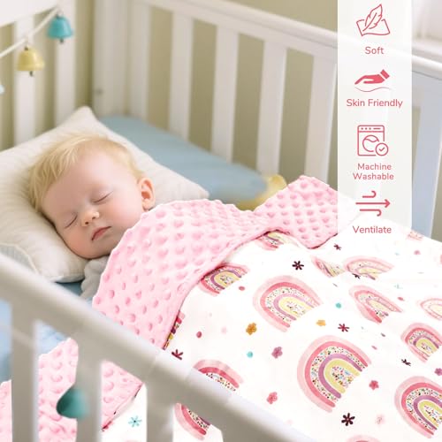 Image of Pea Pod Baby Girls Blanket Soft Rainbow Minky Blanket for Newborn, 30'' x 40'' Double Layer Design, Dotted Backing Warm Baby Quilt Crib Blanket for Nursery /Stroller /Toddler Bed /Baby Car Seat