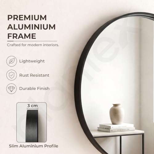 Image of Plantex Aluminium Frame Mirror for Wall /Mirror for Bathroom /Round Mirror for Bathroom /Wall Mount Mirror for Bedroom /Dressing Room /Living Room /Entryway - Shatterproof Mirror (24inch-Brushed Black)