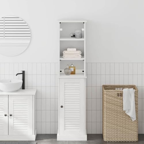 Keeushr VIGO Lot de 2 meubles de salle de bain en pin massif Blanc vieilli Armoire de salle de bain Vitrine Design rustique Espace de rangement