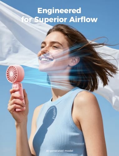 Image of Aecooly Mighty Portable Handheld Fan | 20H Max Cooling Time | 3 Flexible Modes | 5 Speeds Wind | Battery Level Display | USB Rechargeable Mini Personal Battery Powered, Gifts for Women, Travel -Pink