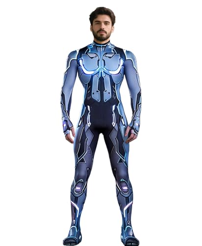 Koongso Costume de super-héros robot pour adultes, combinaison unisexe pour homme, armure 3D, imprimé robot pour Halloween, cosplay, costume cyborg futuriste