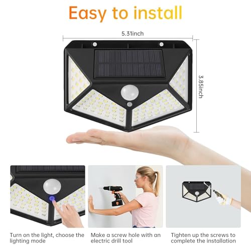 Image of 100-LED Motion Sensor Outdoor Solar Light | IP65 Waterproof Wireless Smart LED Solar Lights | Bright for Backyard, Garden, Patio, Front Door, Porch, Security Light