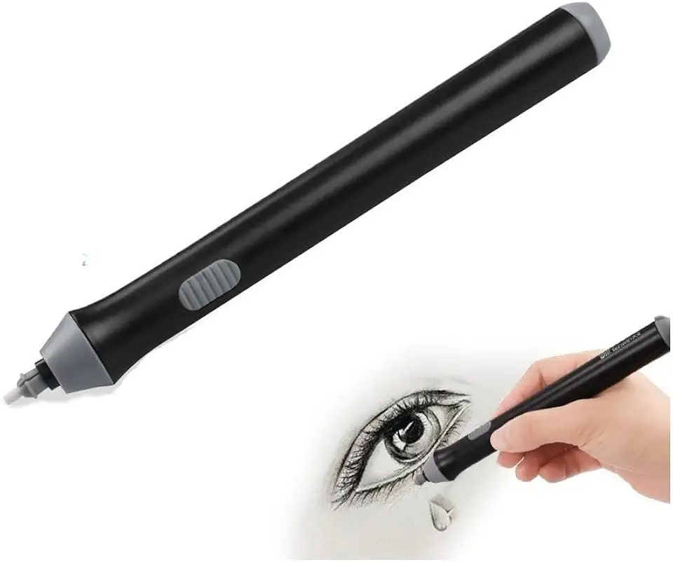 Kit Borracha Elétrica 25 Peças Portátil com Design Ergonômico – Ideal para Desenhos Técnicos, Esboços Artísticos, Escrita e Correções Precisas, Leve e de Fácil Uso Á Pilha Preto Premium