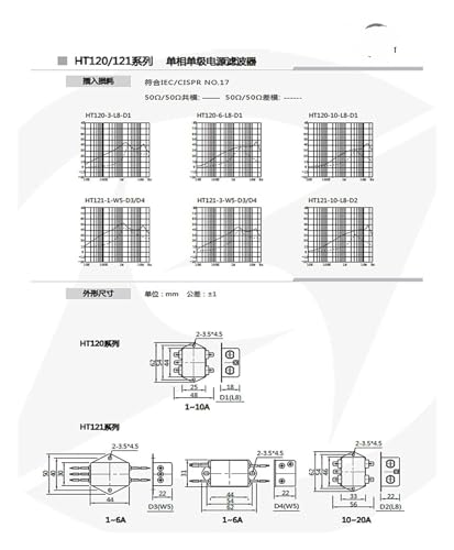 Filtre d'alimentation monophasé HT121-6-W5-D3 6A 220V anti-interférence