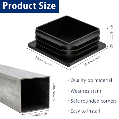 Image of 2 Inch Square Tubing End Caps, 50 Pcs Plastic Tubing Plug Insert Square Tube End Caps Fence Post Pipe Cover for Chair Glide Finishing Plugs