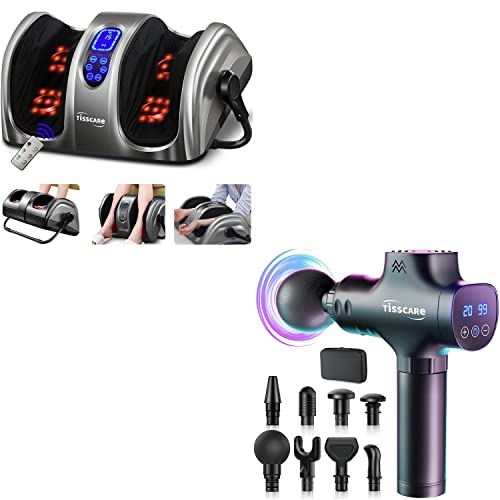 TISSCARE Foot Massager & Massage Gun, Foot Massage Machine w/ Heat & Remote 5-in-1 Reflexology System-20 Speeds, Deep Massaging for Calf-Leg-Ankle-Shoulder, Blood Circulation, Pain Relief TISSCARE Foot Massager & Massage Gun, Foot Massage Machine w/ Heat & Remote 5-in-1 Reflexology System-20 Speeds, Deep Massaging for Calf-Leg-Ankle-Shoulder, Blood Circulation, Pain Relief