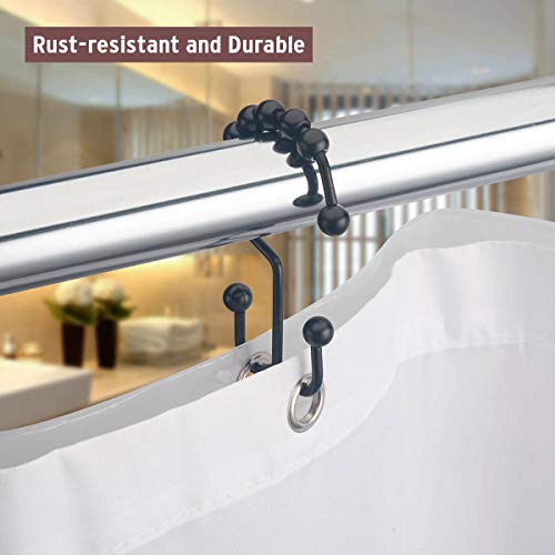 Dadymart Shower Curtain Hooks Rust Resistant Shower Curtain Rings Metal Double Glide Rollers Shower Hooks For Bathroom Shower Curtain Rods Curtains, Set Of 12, Matte Black #TOP5