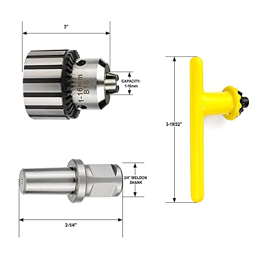 Drill Chuck 5/8 Inch(1-16mm) JESTUOUS 3/4 Inch Weldon Shank Adapter Heavy Duty Key Type chuck Converter Tool for Drill Press