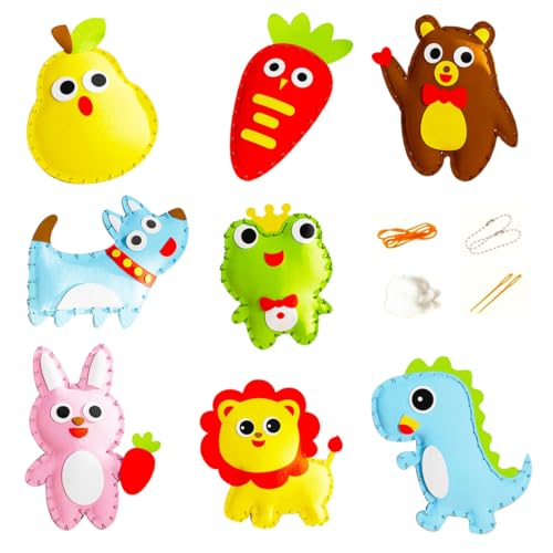 SGERUFZ 8 piezas Kits de costura de animales con herramientas, fieltro, Kit ganchillo y bordado, Regalos creativos, bricolaje fieltro, juguetes coser DIY, infantil