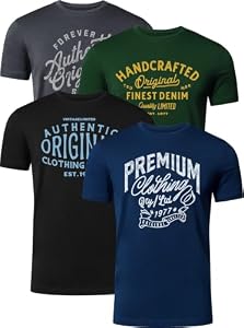 FULL TIME SPORTS Herren T-Shirt 4er Pack, 100% Baumwolle, Kurzarm, Rundhals, Bedruckt PRINT-002-PACK-1-XL