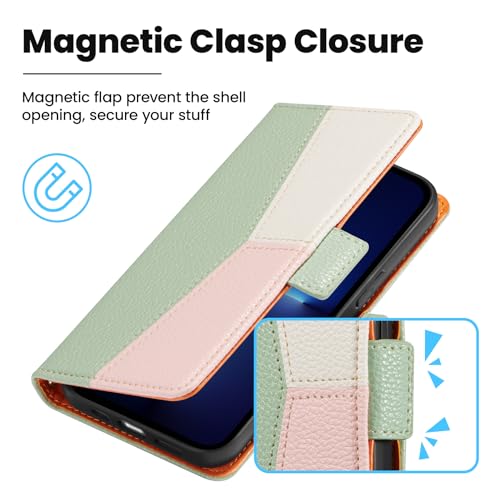 ZCDAYE Wallet Case for iPhone 15 Pro Max, Premium Colour Block Leather Phone Case Hoster - Image 3