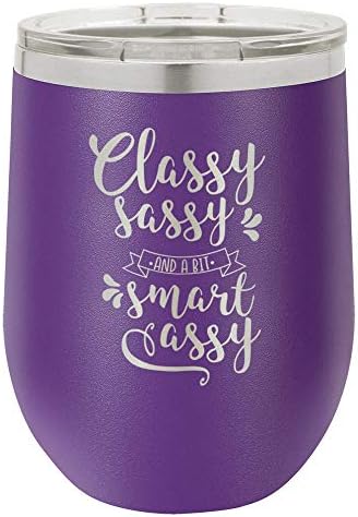 CLASSY SASSY AND A BIT SMART ASSY Purple 12 oz Stemless Wine Glass With Lid