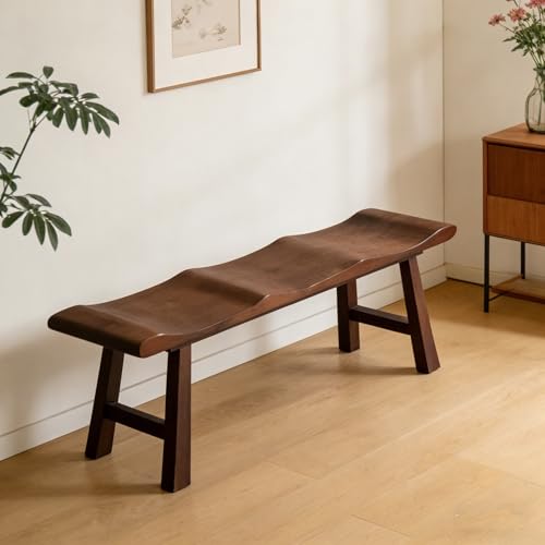 Image of ZCQMSCWW Long Bench,Narrow Farmhouse Wood Bench,for Bedroom End of Bed, Hallway, Front Door, Living Room, Dining Kitchen(Walnut Color,100x35x45cm)