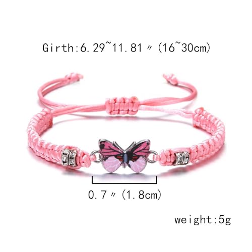 Image of COLORFUL BLING Butterfly Charm Bracelets Adjustable Hand Woven String Bracelets BFF Gift for Women