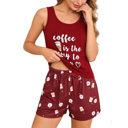 VENTELAN Women Pajamas Cute Tank and Shorts Set Soft PJS Sleepwear Loungewear